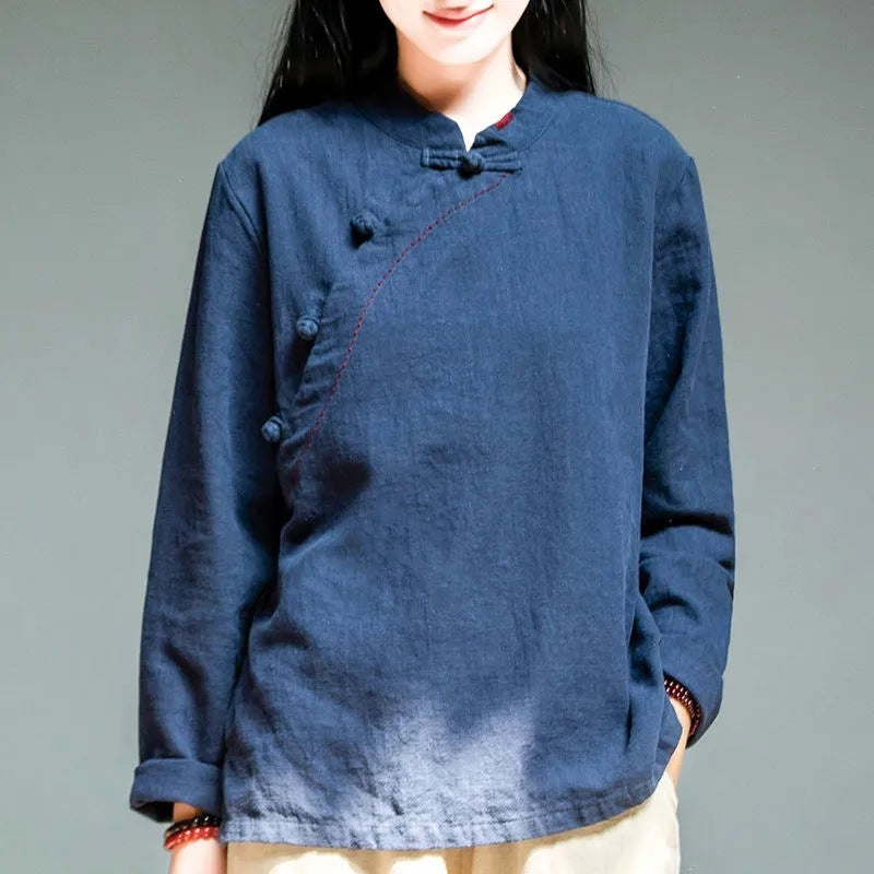 Stand-up Collar Slanting Jin Chinese Knot Button Shirt