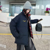 Cotton-padded Coat Stand Collar Plaid Stitching Thickened Coat