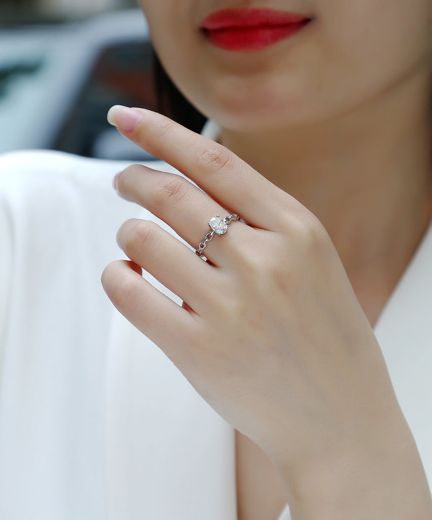 Rose - Set With Top-quality Moissanite S925, Silver And Platinum-plated Diamond Wedding Ring. The Ring Can Be Inspected With A Diamond Pen