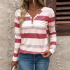 Long Sleeve Deep V-neck Striped Women's T-shirt