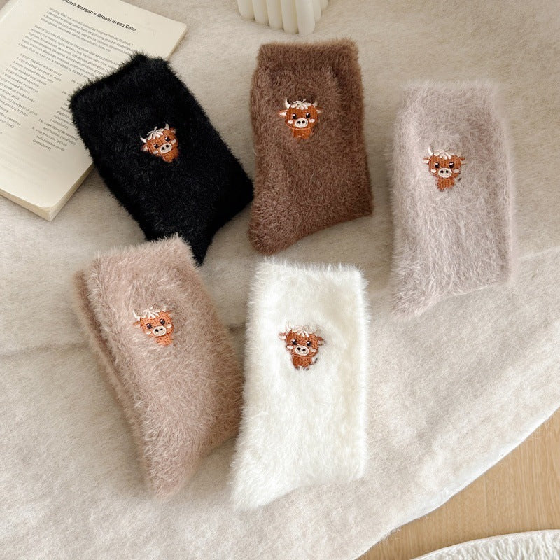 Fleece-lined Thickened Warm Thick Socks Women's Mid-calf Socks Autumn And Winter