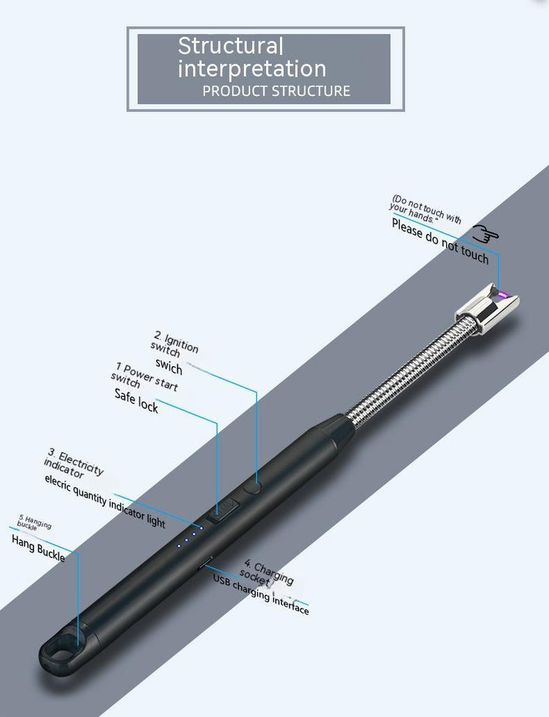 Metal Windproof USB Charging Arc Pulse Burning Torch 360 Degree Hose Candle Gas Range Igniter