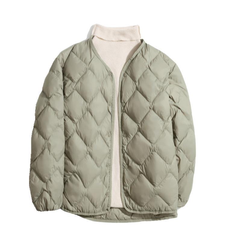 Women's Short Liner Plus Size Diamond Lattice White Duck Down V-neck Coat