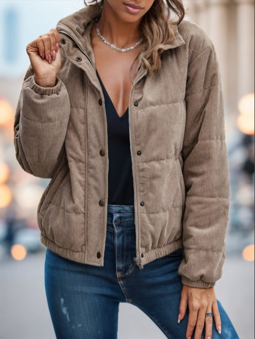 Zip Up Snap Button Padded Padded Coat Clothes Winter