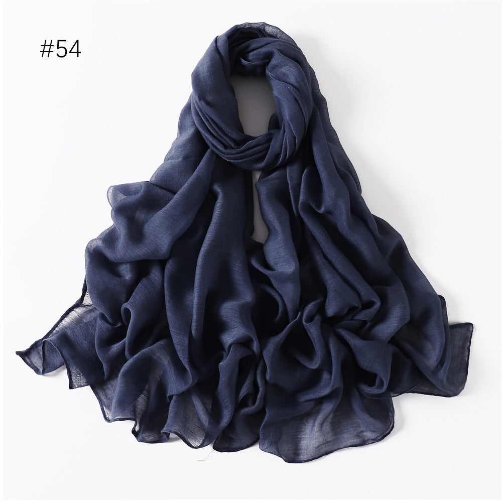 Classic Women's Pure Color Tulle Cotton And Linen Breathable Thin Scarf Silk