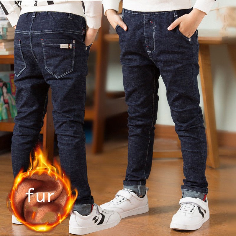 Children's Clothing, Boys' Jeans With Thick Fleece, Winter Children's Casual Wear - Eshtree