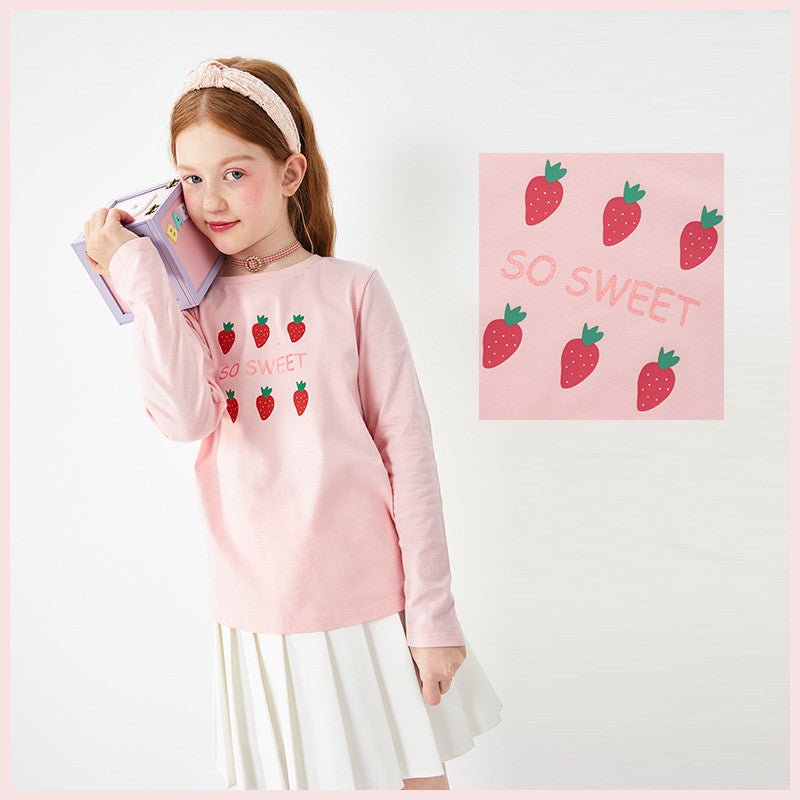 Children's Clothing Girls T-shirts Long - sleeved Girls Big Kids Sweet Cotton Bottoming Shirt - Eshtree