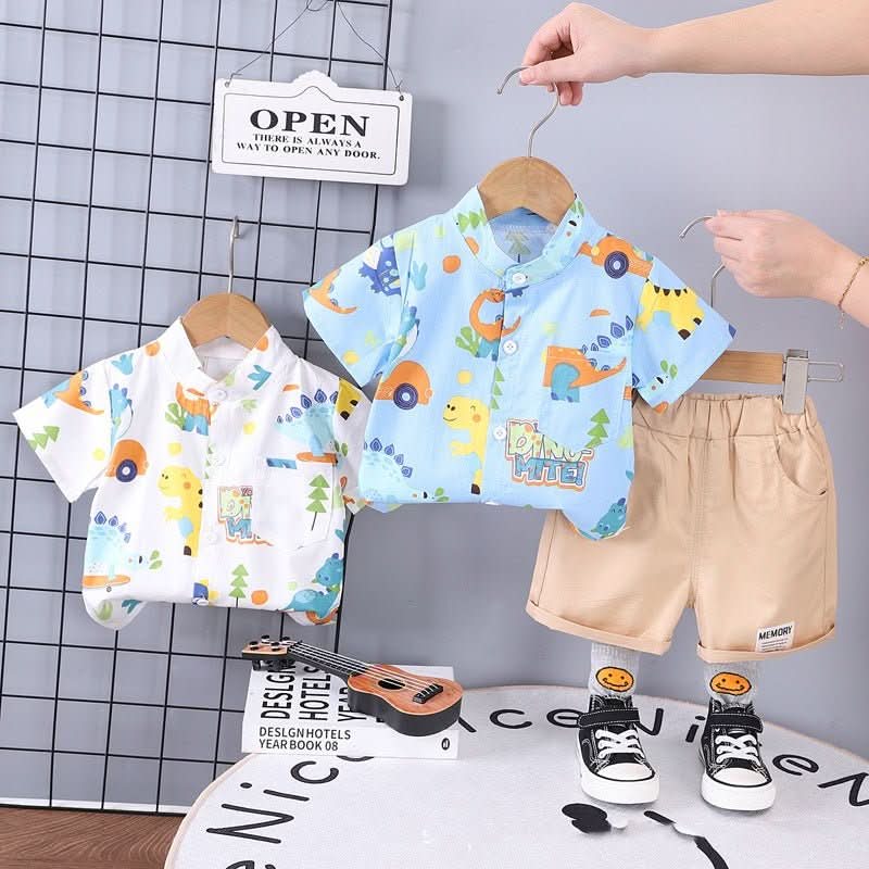 Children's Clothing Summer New Suit Children Cotton Clothes Baby Short Sleeve Shirt - Eshtree