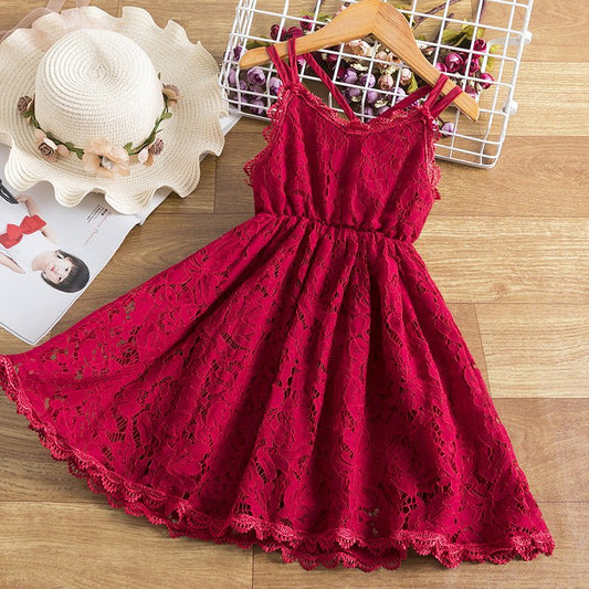 Children's Embroidered Skirt Lace Dress With Suspenders And Beautiful Back - Eshtree