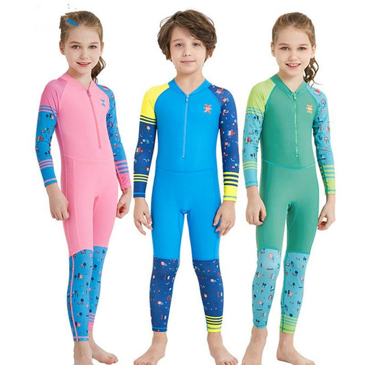 Children's quick - drying diving suit girls boys conjoined long - sleeved snorkeling suit swimwear size children's swimwear sunscreen swimsuit - Eshtree