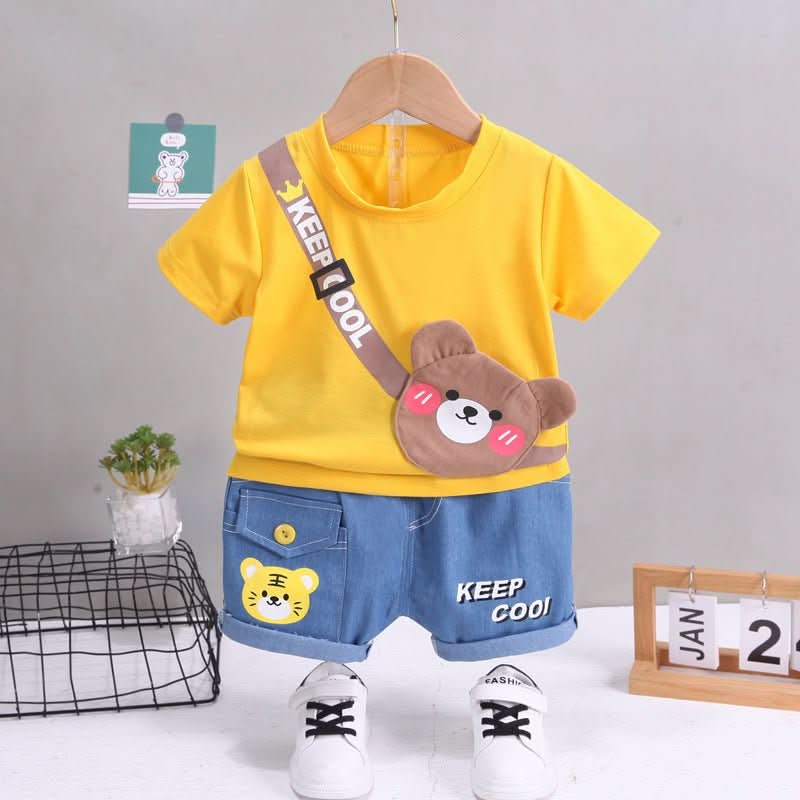Children's Short - sleeved Shorts Fashion Baby Summer Shoulder Bag Cartoon Suit - Eshtree