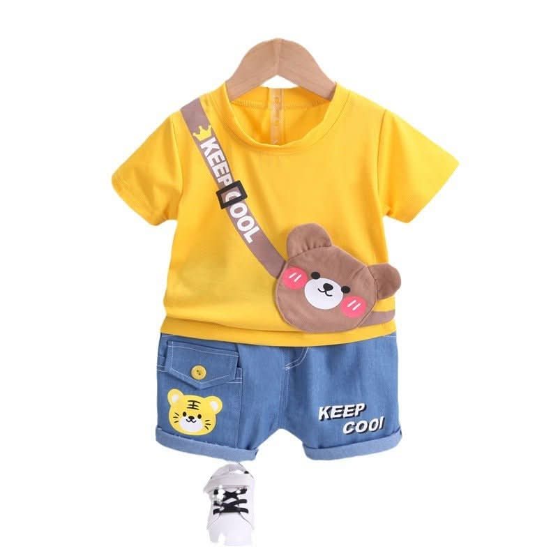 Children's Short - sleeved Shorts Fashion Baby Summer Shoulder Bag Cartoon Suit - Eshtree