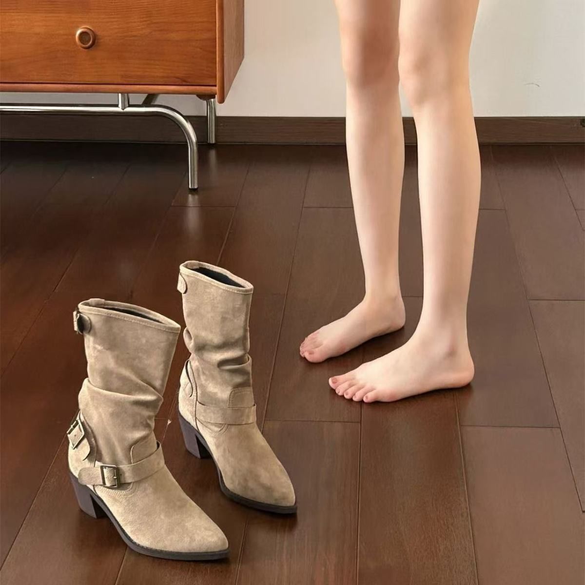 Chunky Heel Pleated Booties For Women - Eshtree