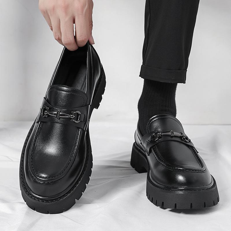 Chunky - soled Height - increasing British - style Business Loafers With A Wide Toe - Eshtree