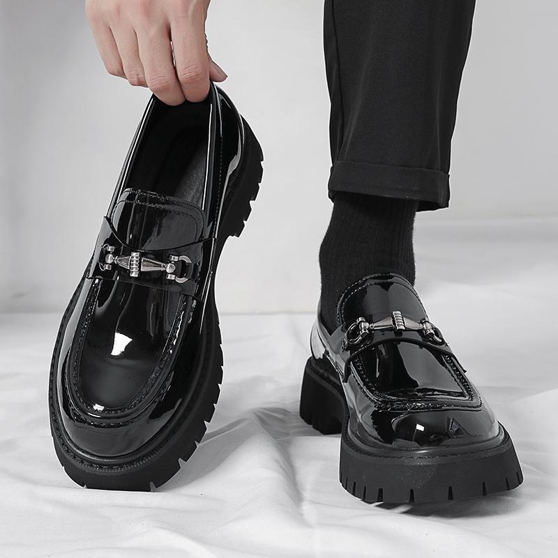 Chunky - soled Height - increasing British - style Business Loafers With A Wide Toe - Eshtree