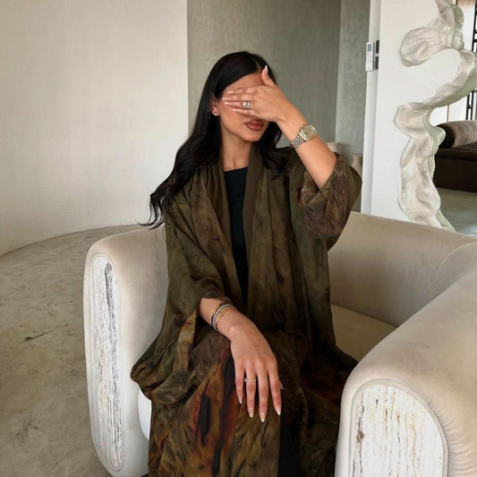 Coat Chiffon Printed Fashion Robe Shawl Dress Outer Wear Muslim Dubai - Eshtree
