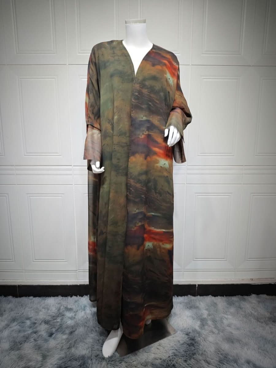 Coat Chiffon Printed Fashion Robe Shawl Dress Outer Wear Muslim Dubai - Eshtree