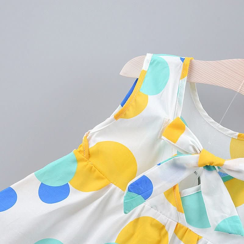 Color Dot Bow Sleeveless Tank Dress - Eshtree