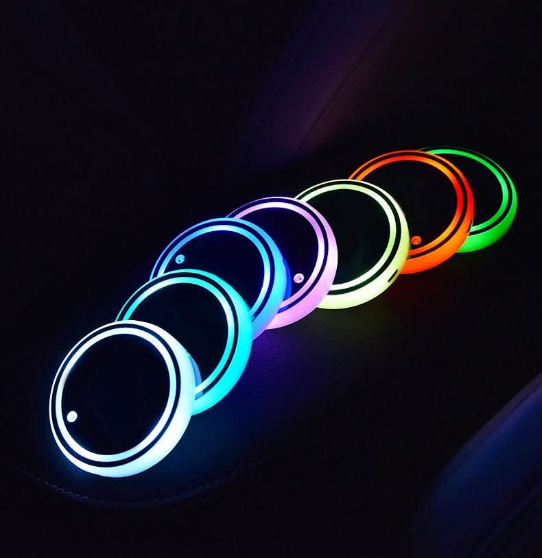 Colorful Cup Holder LED Light - up Coaster Solar & USB Charging Non - slip Coaster Ambient Light For Car Automatically - Eshtree