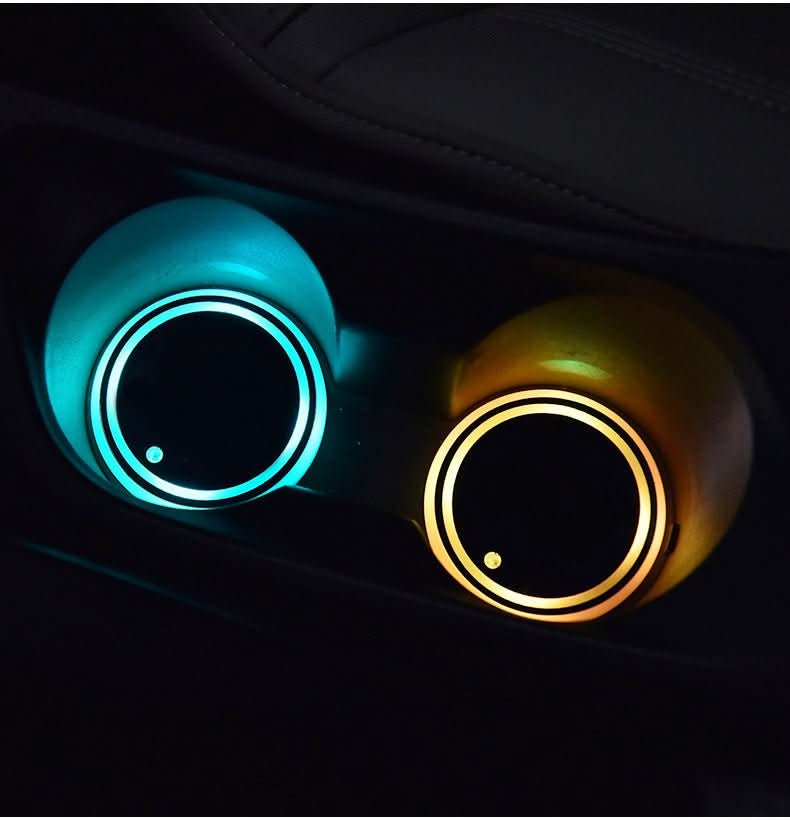 Colorful Cup Holder LED Light - up Coaster Solar & USB Charging Non - slip Coaster Ambient Light For Car Automatically - Eshtree
