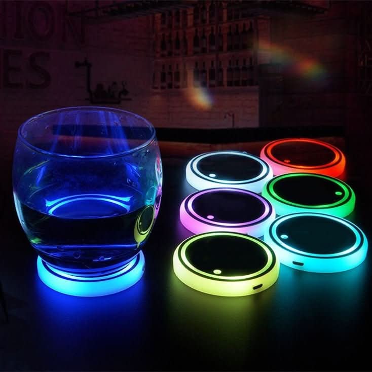 Colorful Cup Holder LED Light - up Coaster Solar & USB Charging Non - slip Coaster Ambient Light For Car Automatically - Eshtree