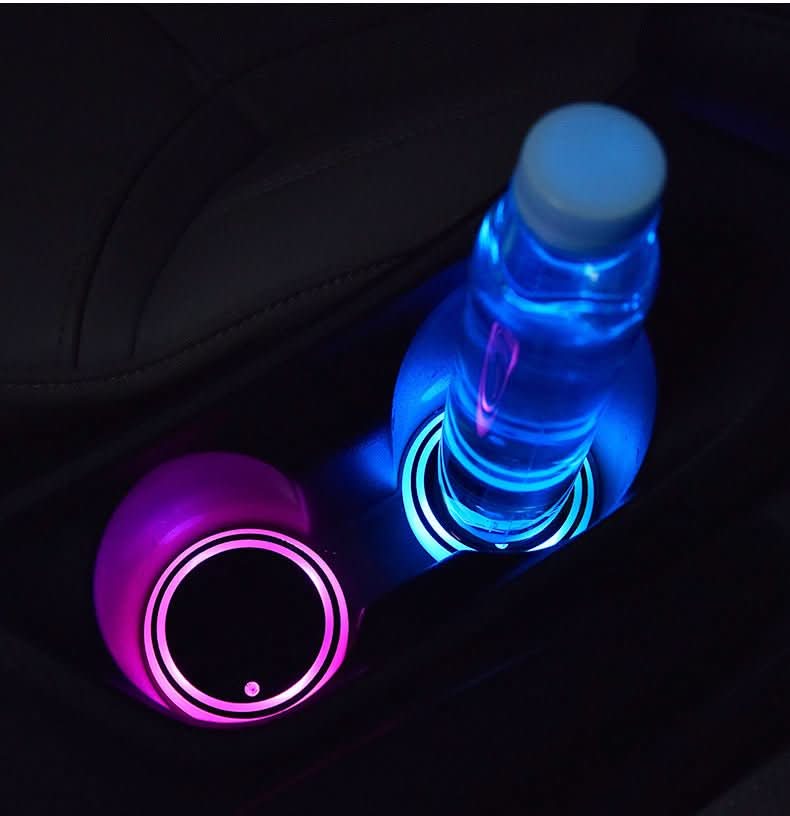 Colorful Cup Holder LED Light - up Coaster Solar & USB Charging Non - slip Coaster Ambient Light For Car Automatically - Eshtree