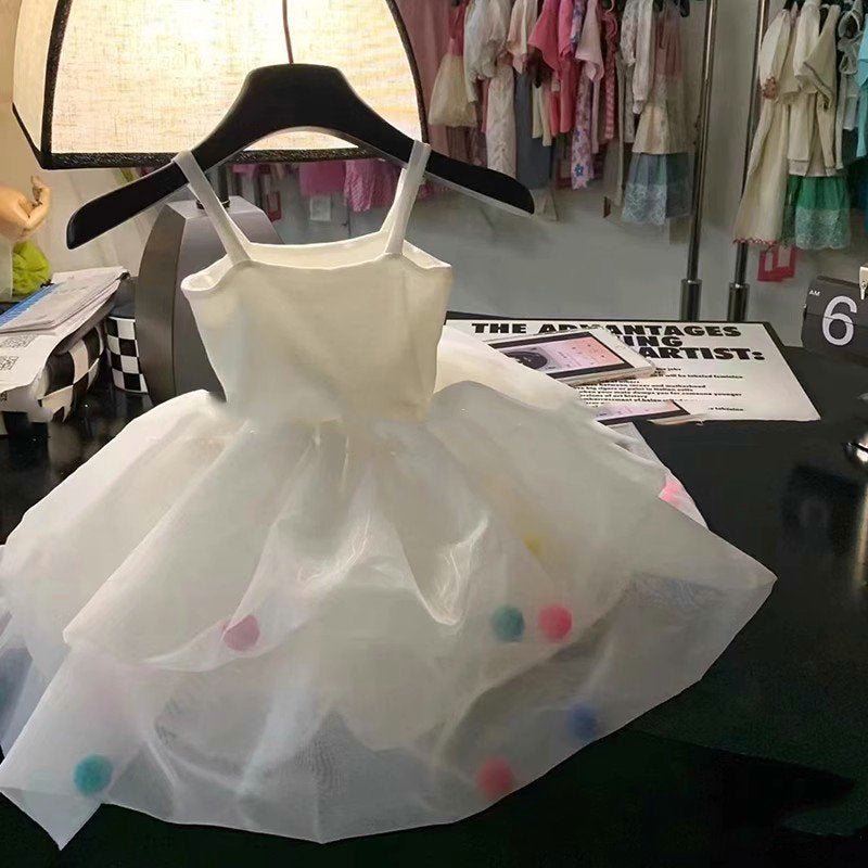 Colorful Fur Ball Sling Small Princess Dress - Eshtree