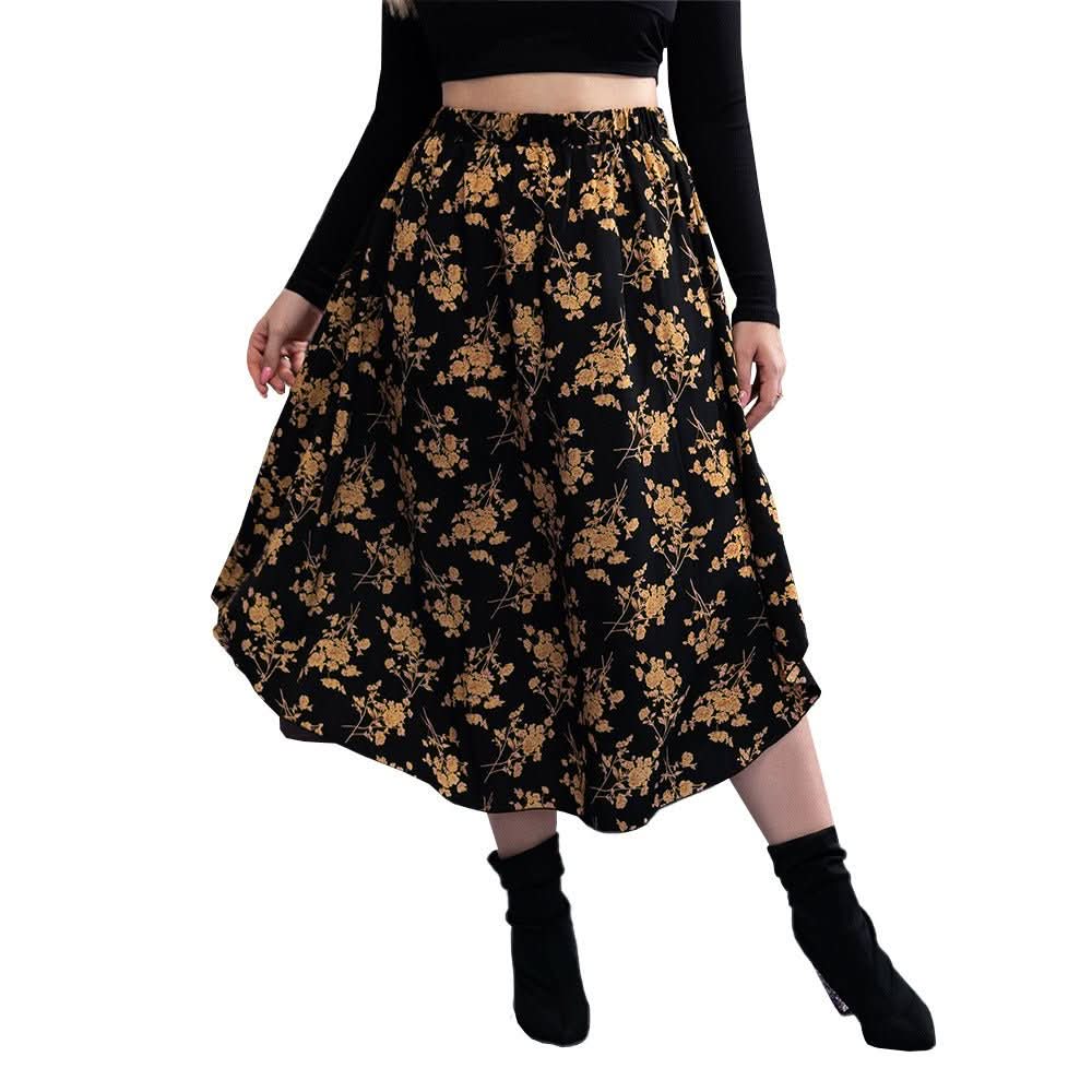 Commuter Style High - waisted Draped Floral Print Skirt - Eshtree