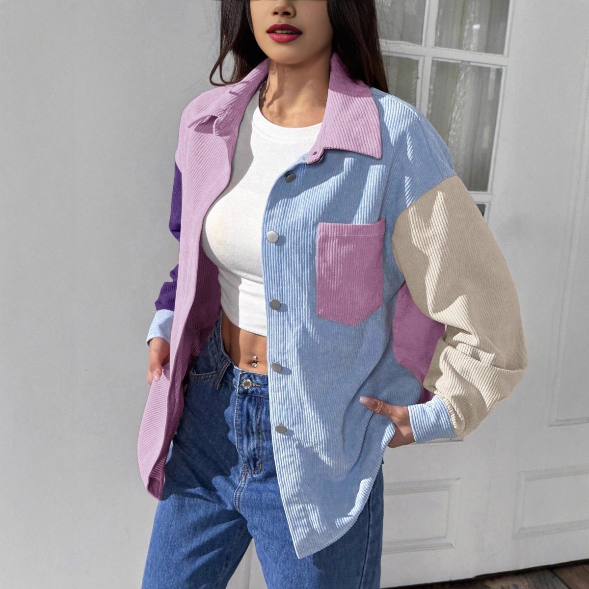 Commuting Style Linen - cotton Color Block Loose Fashionable Long Sleeve Shirt - Eshtree