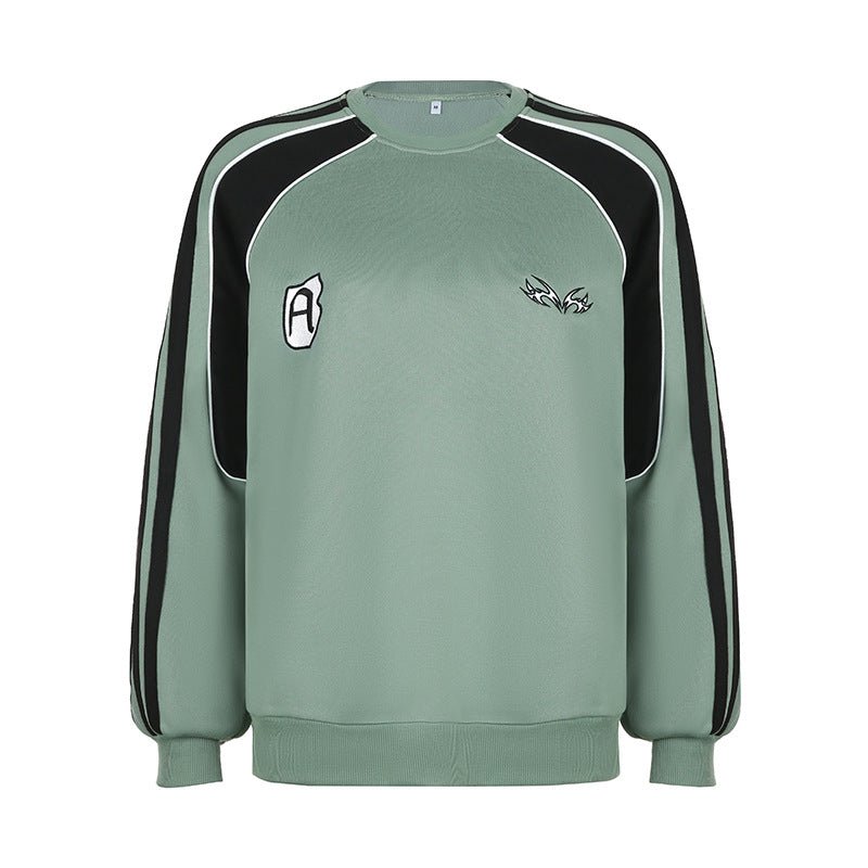 Contrast Color Braid Polyester Sweater Women's Round Neck Loose Slimming - Eshtree