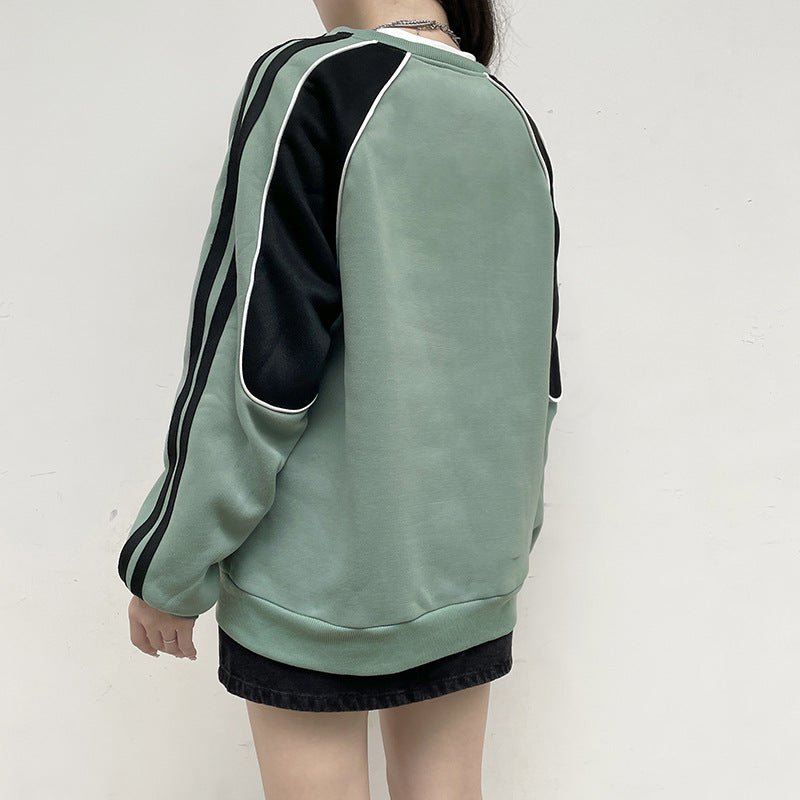 Contrast Color Braid Polyester Sweater Women's Round Neck Loose Slimming - Eshtree