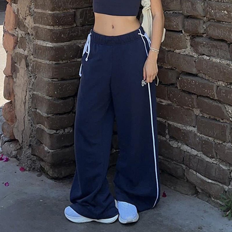 Contrast Color Braid Stitching Drawstring Casual Pants For Women - Eshtree