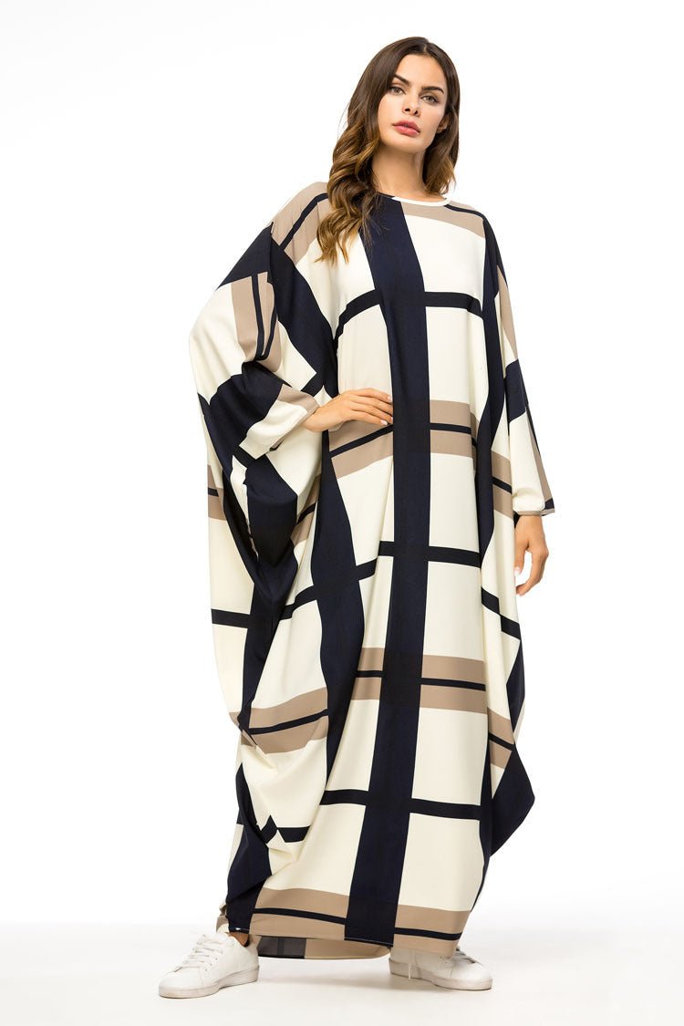 Contrast Stitching Bat Sleeve Loose Dress Muslim Mopping Skirt - Eshtree