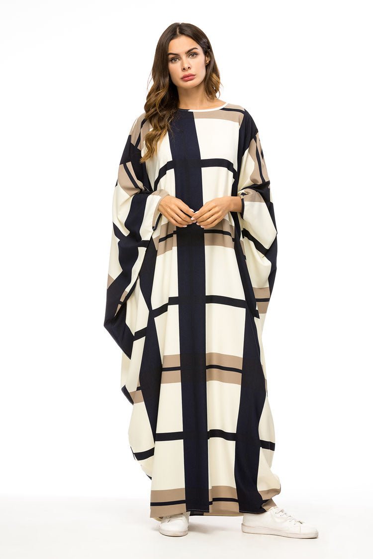 Contrast Stitching Bat Sleeve Loose Dress Muslim Mopping Skirt - Eshtree
