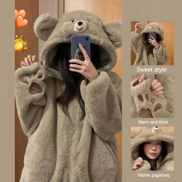 Coral Velvet Pajamas Cute Little Bear Girl Outerwear Homewear - Eshtree