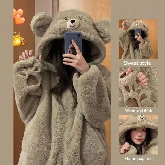 Coral Velvet Pajamas Cute Little Bear Girl Outerwear Homewear - Eshtree