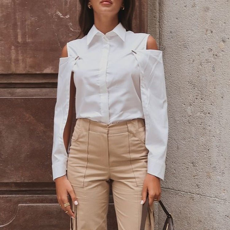 Cotton Detachable Long - sleeve Shirt With A Turn - down Collar - Eshtree