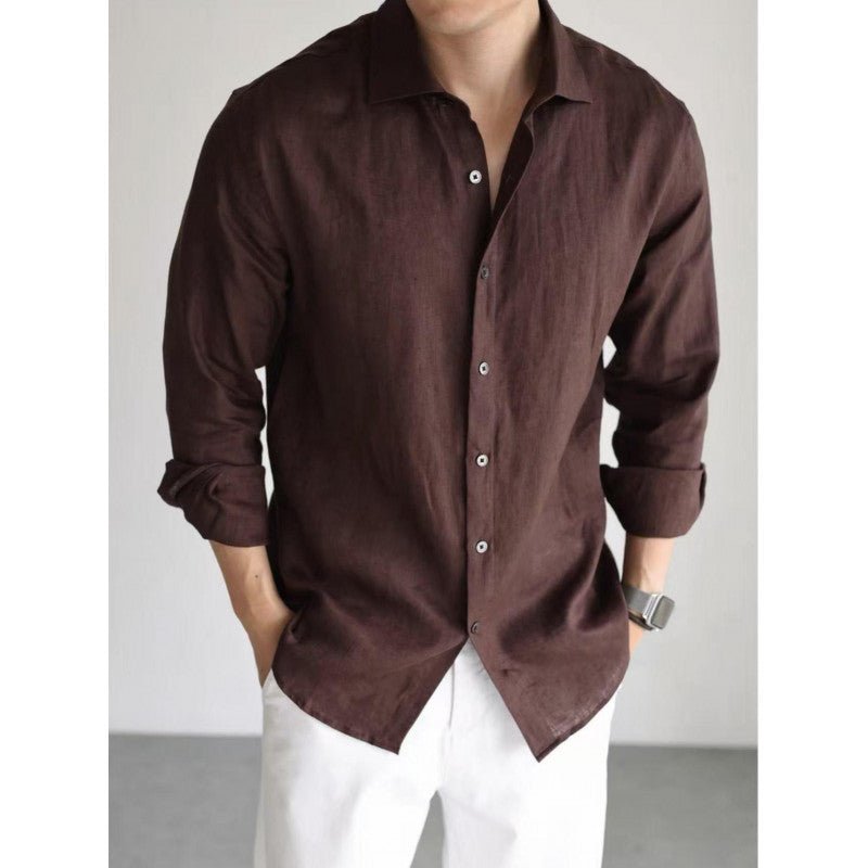 Cotton Linen Blended Yarn - dyed Long - sleeved Casual Business Style Solid Color Shirt - Eshtree