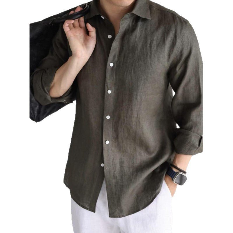 Cotton Linen Blended Yarn - dyed Long - sleeved Casual Business Style Solid Color Shirt - Eshtree
