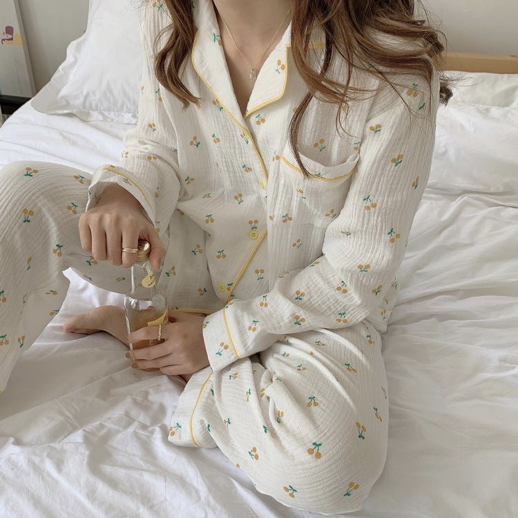 Cotton Yarn Hemming Long - sleeved Trousers Homewear Pajamas Suit - Eshtree