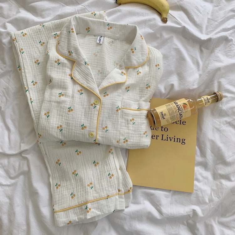 Cotton Yarn Hemming Long - sleeved Trousers Homewear Pajamas Suit - Eshtree