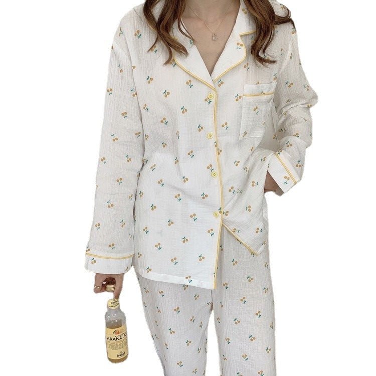 Cotton Yarn Hemming Long - sleeved Trousers Homewear Pajamas Suit - Eshtree