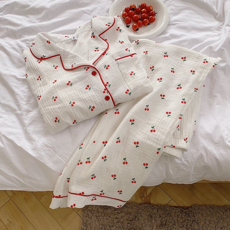 Cotton Yarn Hemming Long - sleeved Trousers Homewear Pajamas Suit - Eshtree