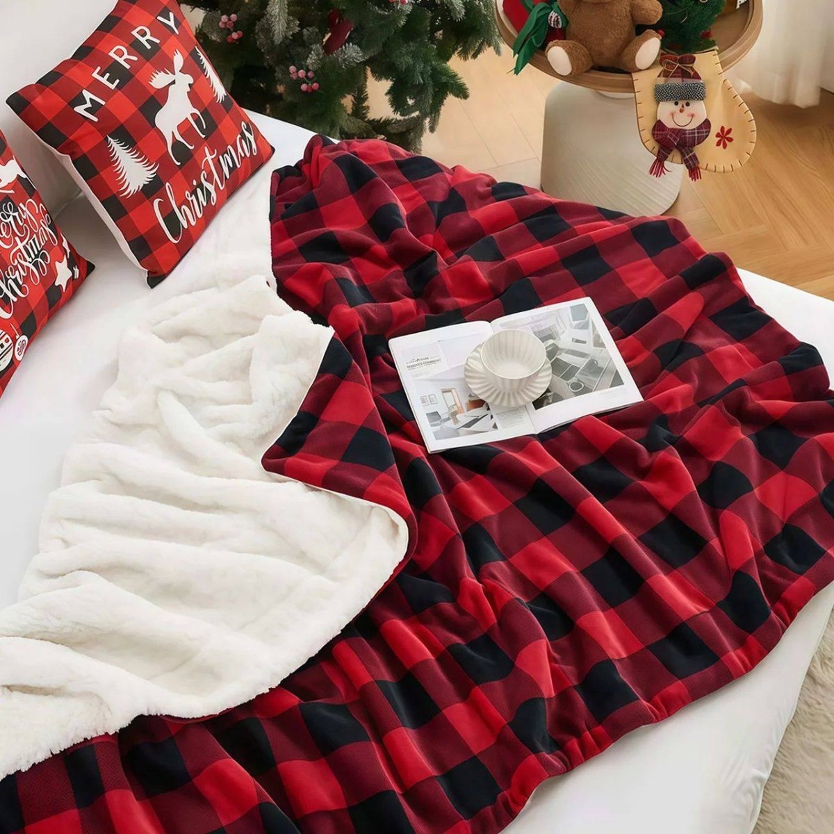 Cozy Sherpa Fleece Buffalo Plaid Blanket - Eshtree