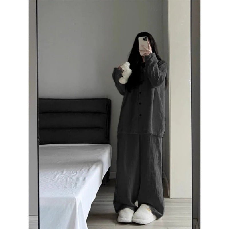 Crepe Pajamas Women's Cardigan Button Casual Homewear Two - piece Set - Eshtree