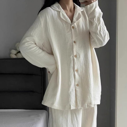 Crepe Pajamas Women's Cardigan Button Casual Homewear Two - piece Set - Eshtree