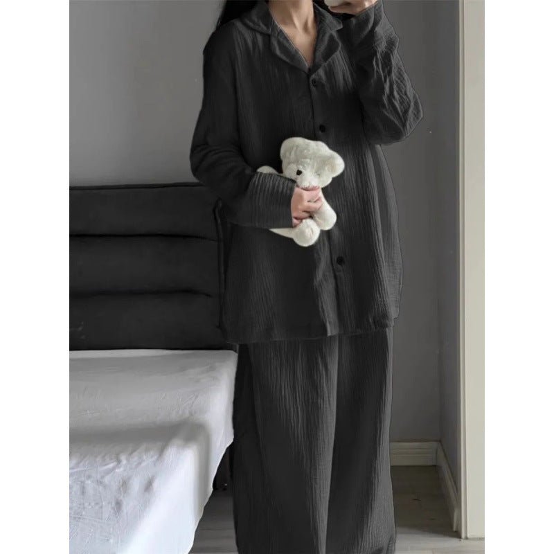 Crepe Pajamas Women's Cardigan Button Casual Homewear Two - piece Set - Eshtree