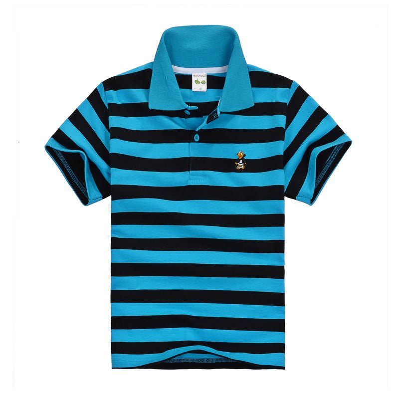 CUHK Children's T-shirt Cotton Striped Lapel Polo Shirt - Eshtree