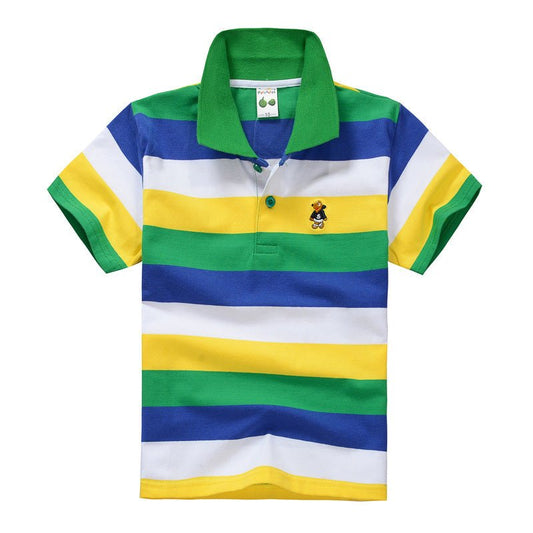 CUHK Children's T-shirt Cotton Striped Lapel Polo Shirt - Eshtree