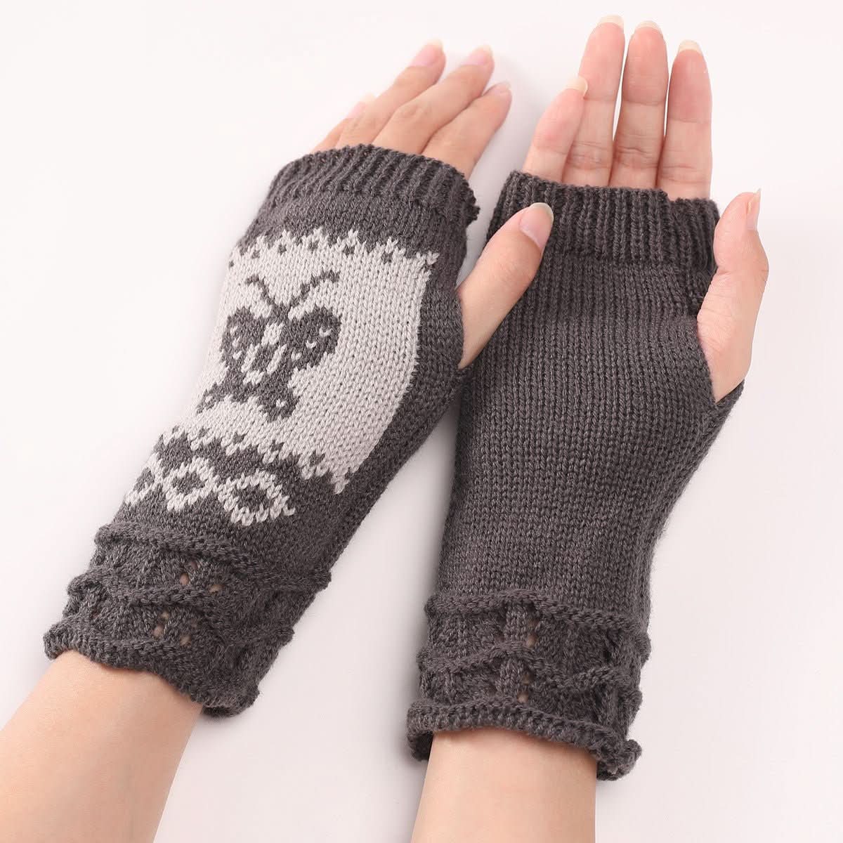 Cute Autumn And Winter Fashion New Butterfly Wool Warm Gloves - Eshtree